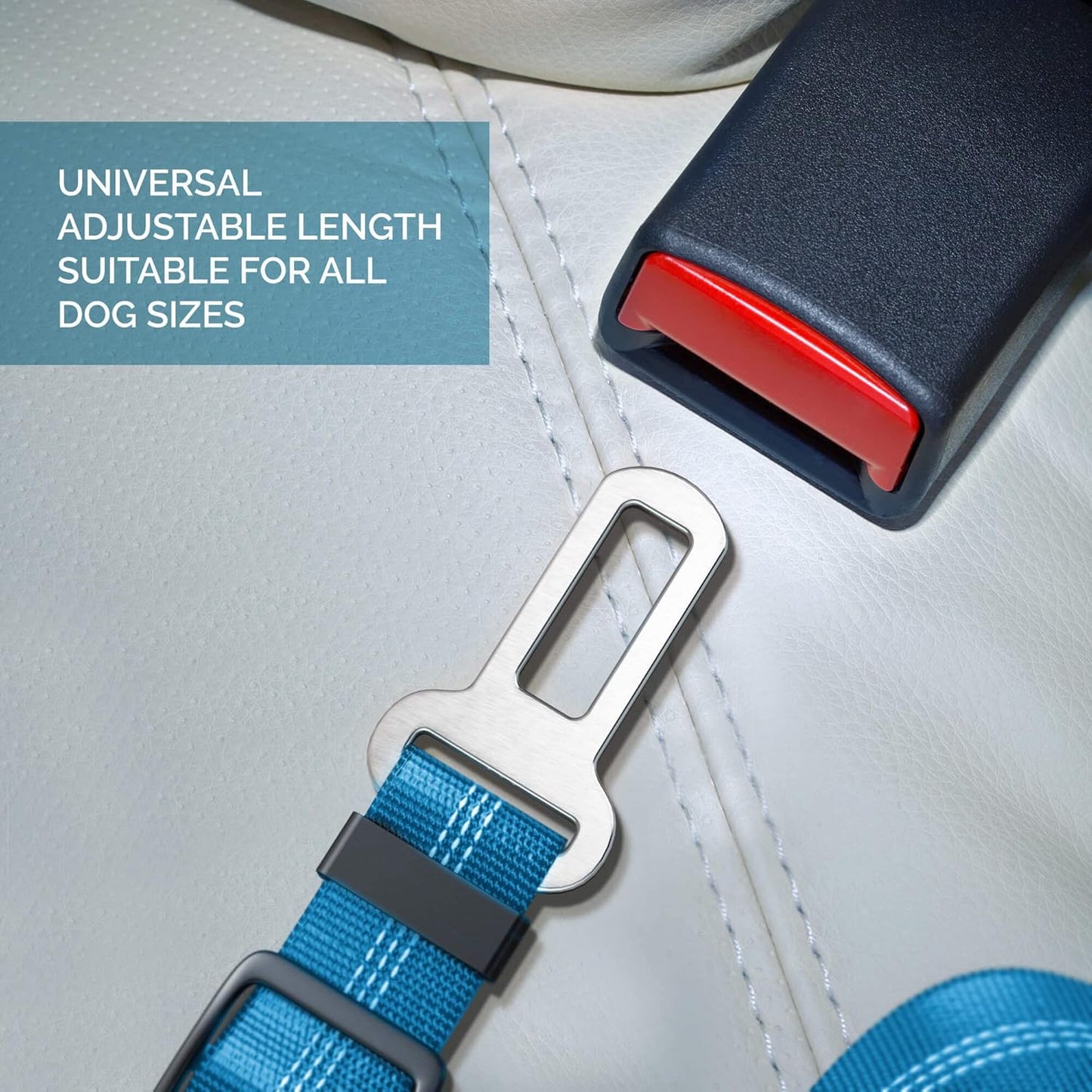 Adjustible Car Harness | Seat Belt for Pets with Elastic Bungee Buffer | Essential Travel Accessories | Dog Leash Safety Restraint | Elastic (Blue)