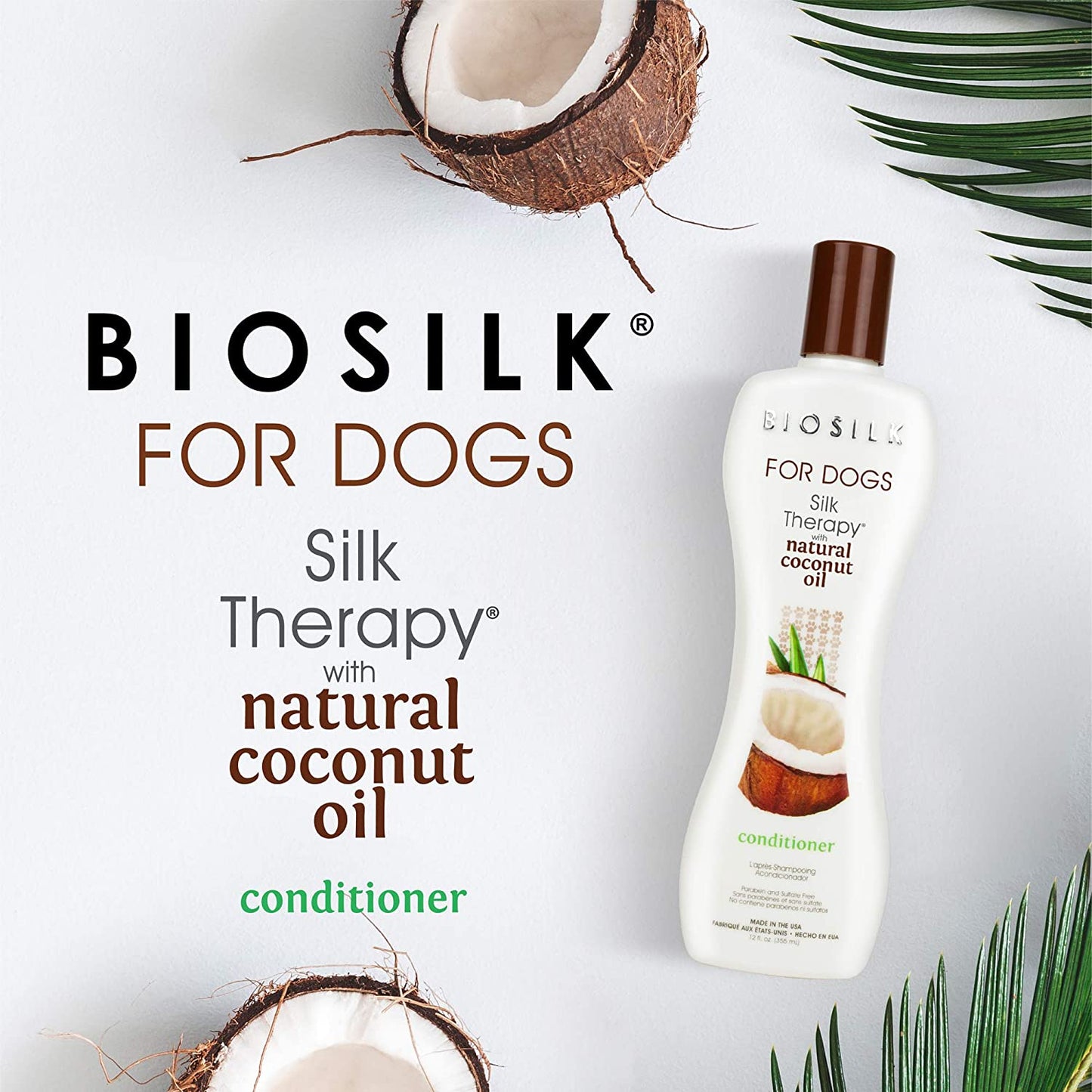 for Dogs Silk Therapy Conditioner with Natural Coconut Oil | Coconut Oil Dog Conditioner from for Dogs | Pet Conditioner for Dogs, 12 Ounces,Beige