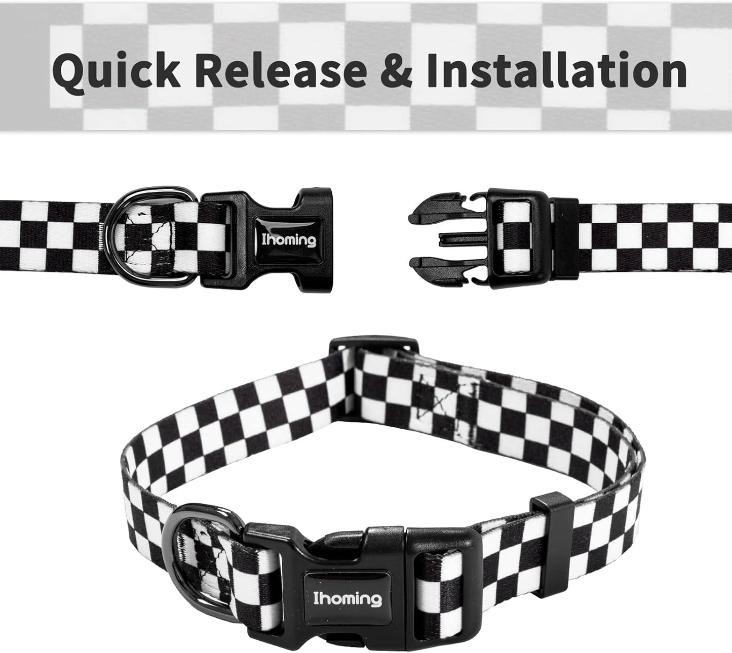 Dog Collar and Leash Set for Daily Outdoor Walking Running Training, Chess Board Design for Large Boys Girls Dogs Cats Pets, L-Up to 80LBS