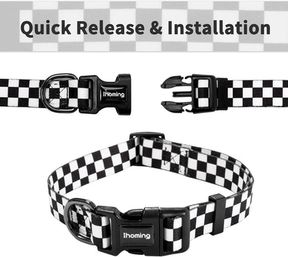 Dog Collar and Leash Set for Daily Outdoor Walking Running Training, Chess Board Design for Large Boys Girls Dogs Cats Pets, L-Up to 80LBS