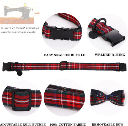 Premium Summer Dog Collars, Lemon Bowtie Dog Collar, Adjustable Heavy Duty Girl Dog Collar with Bow for Medium Dogs